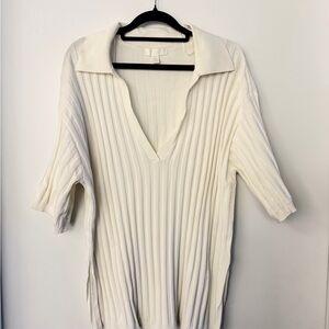 H&M Cream Ribbed Collared Knit Top